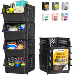 Skywin TidyFriend Stackable Storage Bins for Pantry Organizers and Storage 4 Pack, Pantry Storage for Food, Kitchen and Home Organization (Black)
