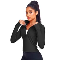 HISKYWIN Women's Cropped Workout Jacket Half Zip Pullover Running Shirts 1/2 Zip Slim Fit Long Sleeve Athletic Yoga Tops