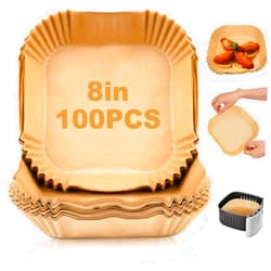 Everythingzee Disposable Air Fryer Paper Liners: 100PCS 8 Inch Square Liners for Air Fryer, Grease and Water Proof Non Stick Basket Parchment Paper
