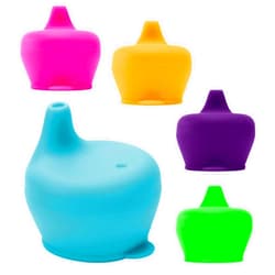 Healthy Sprouts Silicone Sippy Cup Lids - Spill Proof, Fits Any Cup, BPA-Free, Durable & Soft for Babies & Toddlers, Quick to Attach - 5 Pack Silicone Lids for Cups (Purple, Pink, Green, Orange, Teal)