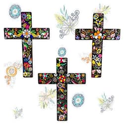 Nicime 3Pack Cross Wall Decor, Flower Wooden Cross Craft Decoration, Large Size Ornament Accessory for Door, Wall, Room