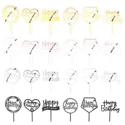 Jetec 24 Pieces Acrylic Happy Birthday Cake Topper Glitter Birthday Cupcake Topper Pick for Birthday Party Cake Desserts Pastries Decorations, 6 Styles, 4 Colors (Cute Style)