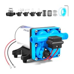 Heuyrao Rv Water Pump 12V DC Quiet 5.5GPM 70PSI,4 Chamber Self Priming Diaphragm Fresh Water Pressure Pump with Pressure Switch Strainer for RV Marine,Camper,Boat,Garden,Travel Trailer