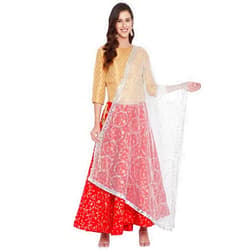 Eloria-décor Floral Off White Woman's Indian Ethnic Chunni, Dupatta, Stole, Scarf Shawl Wrap, Net