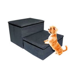 TONY HOBY Dog Stairs, Foldable Dog Stairs/Steps with Storage, 2-Step Pet Steps for Dogs and Cats (Gray, 2 Steps)