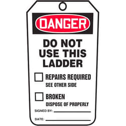 Accuform TRS331PTP Ladder Status Tag, Legend Danger DO NOT USE This Ladder, 5.75