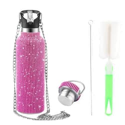 INSTOME Bling Water Bottle Rhinestone,Diamond Water Bottle with Chain,Rhinestone Water Bottles with Lid for Women,Bling Tumblers with 2 Style lids