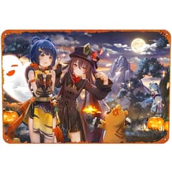 KIVYYB Halloween Video Game Genshin Impact Xiangling Qiqi Guoba Hu Tao Poster Vintage Decor Decor for the Home Lake Life Decor for Lakeside Holiday Yard Outdoor Wall Decoration, Lake Life Gifts - 12x 8