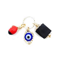 Genérico Generico Protection Charms, Faceted Jet Pendant with Blue Turkish Eye and Peony Seed, Dijes Mal de Ojo, Evil Eye Protection, Handmade Charm, Women's Jewelry