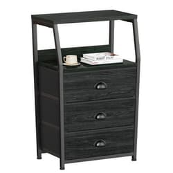 Furnulem Black Night Stand, Small Dresser for Bedroom, Nightstand with 3 Fabric Storage Drawers and 2-Tier Shelf, End Table Side Furniture for Closet, Hallway, Nursery, Sturdy Steel Frame, Wood Top