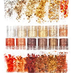 Laza Autumn Nail Glitter, 12 Colors Acrylic Nails Art Glitter Powder Sequin, Retro Copper Iridescent Flake Paillette Sparkle Tip 120g for Gel Polish, Face, Eyes, Body, Hair, Jewelry, Resin -Golden Age