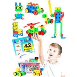 Brickyard Building Blocks STEM Toys - Educational Building Toys for Kids Ages 4-8 with 101 Pieces, Tools, Design Guide and Toy Storage Box, Gift for Boys & Girls