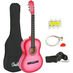 ZENY Beginners 38 inch Acoustic Guitar Package Kit for Right-handed Starters Kids Music Lovers w/Case, Strap, Pitch Pipe and Pick (Pink)