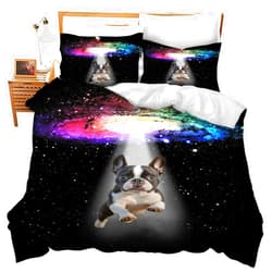 jamie world Boston Terrier Bedding Set Twin Size Funny Dog Duvet Comforter Cover Galaxy Cozy Quilt Cover Decorative Soft Bed Sets with 2 Pillowcases for Kids Adults