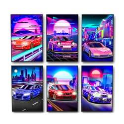 Corato JDM Poster Wall Art,Japanese Vintage Racing Car Prints For Men Cave,Retro Street Car Paintings For Boys Bedroom,8x12 Inch,Unframe,Set Of 6