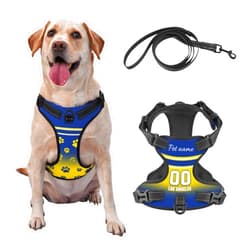 Cokpet Personalized Los Angeles Dog Harness with Reflective Stripes Custom Name and Number Dog Vest Harness with Pet Traction Rope for Small Medium Large Dog