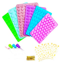 KRLIFCSL Gummy Molds 6 Pcs Set 299 Candies, 16 Shapes with 4 Droppers, 1 Clean Brush & 50 Package Bags, Including Dinosaur, Hearts, Sea Animals Nonstick Chocolate Molds (Mini Multicolor)