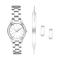 Michael Kors Women's Slim Runway Three-Hand Stainless Steel Bracelet Watch Gift Set (Model: MK7563SET)