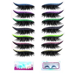 NTSDD False Eyelashes,7Pairs Reusable Eyeliner and Eyelash Stickers,Glitter Eyeliner Stick False Eyelash Eye Makeup Stickers,Easy to Wear and Remove,Women Make Up Glitter Lashes Eyeliner stickers