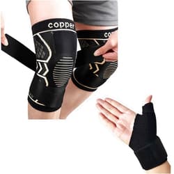 AMABAZR Copper Knee Braces with Strap and Thumb & Wrist Stabilizer Splint for Men & Women