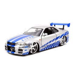 Jada Toys Fast & Furious Brian’s 2002 Nissan Skyline R34 Die-cast Car, 1:24 Scale, Silver & Blue,19808