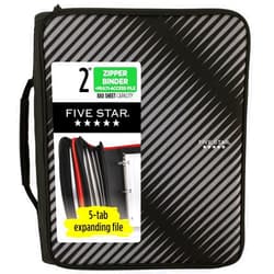Five Star Zipper Binder, 2 Inch 3-Ring Binder for School, 6 Pocket Expanding File, 380 Sheet Capacity, Black (72536)