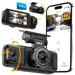 iiwey N7 3 Channel Dash Cam Front and Rear Inside 3K+1080P+1080P with 128GB SD Card, 4K+1080P Dual Dash cam Front and Inside 5GHz WiFi, Rotatable Side Camera for Car, 24/7 Recording, IR Night Vision