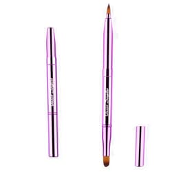 Queen Scepter Double Sided Lip and Eye Brush with Cap for Travel, Retractable Lip Brush Angled Eye Brow Brush Concealer Brush For Lipstick Portable Cosmetic Brushes Purple