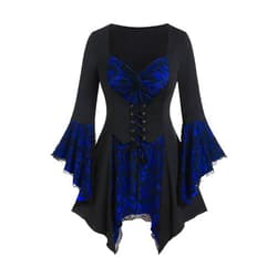 OPHPY Womens Gothic Medieval Tops 3/4 Length Flare Sleeve Corset Shirts Sexy Twist Front Pirate Blouse Renaissance Costume