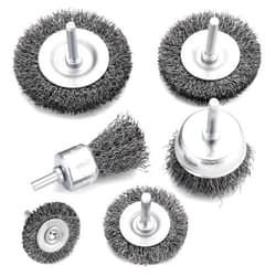 TILAX Drill Wire Brush End Brush Set 6 Piece, Wire Brushes for Cleaning 1/4 Inch Arbor 0.012 inch Coarse Carbon Steel Crimping Wire Wheel, Paint-Surface and Small Spaces Can be Treated.