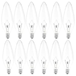 COLWATT 12-Pack E12 Incandescent Candle Light Bulbs 60W Warm White 2500K, 650 Lumen Dimmable Chandelier Light Bulbs for Ceiling Fan, Pendants or Outdoor, B10 Clear Candelabra Base Bulbs