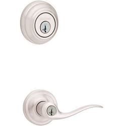 Kwikset 991 Tustin Entry Lever and Single Cylinder Deadbolt Combo Pack featuring SmartKey in Satin Nickel, Model Number: 99910-040