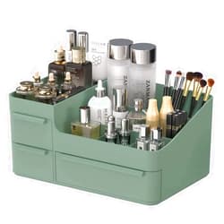 CHANCETSUI Makeup Organizer With Drawers, Countertop Organizer for Cosmetics, Vanity Holder for Lipstick, Brushes, Lotions, Eyeshadow, Nail Polish and Jewelry (Green)