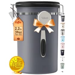 Veken Coffee Canister, 39OZ Large, Airtight Stainless Steel Food Storage Container for 2.2lbs Coffee Beans,Ground, Sugar,Espresso,Rice,Tea,Flour, Cookie, Jars,Home Kitchen Bar Accessories, Gifts,Gray