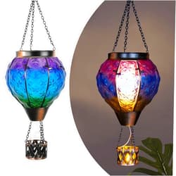 GIBMIDSER Hot Air Balloon Solar Lantern with Candle Holder,Glass Hanging Solar Lantern with Flickering Flame,Solar Lanterns Outdoor Waterproof for Lawn Patio Porch Tree Decor