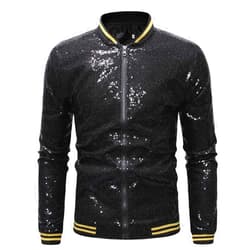 Omoone Men's Zip Up Mermaid Sequin Lightweight Shiny Clubwear Bomber Jacket