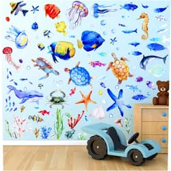 Zonon 116 Pieces Ocean Wall Decals Under The Sea Fish Wall Nursery Decals Removable Peel and Stick Art for Bedroom Living Room Bathroom(Lovely Colors)