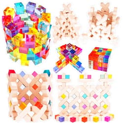 Agirlgle Wooden Rainbow Building Blocks Cube Gem Stacking Blocks Toy - Colorful Montessori Rainbow Stacker Toy Elegant Wood Rainbow Cube Blocks- Acrylic Blocks Educational Toys for Toddlers- 80Pcs