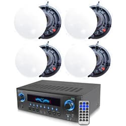 Technical Pro 1000 Watts Professional Home Theater Receiver System with USB and SD Card Inputs + 2 Pairs of 5.25 Inch Ceiling Wall Mount Frame-Less 2-Way Mid bass Woofer Speaker