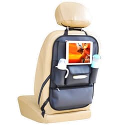 Viaviat Car Seat Organizers Waterproof Backseat Protector with Storage Pocket Large Leather Kick Mats for Kids Pets Automobile SUV Truck (Black, Large Pocket)