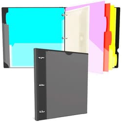 JISUSU Telescoping Project Organizer Binder, Refillable 3 Ring Binder with 5 Colors Two Pocket Dividers, Plastic Binder with Customizable Front Cover and Binder Pocket - Black