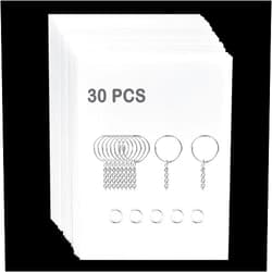 Beyoslf Heat Shrink Plastic Sheets, 30Pcs Shrink Art Paper Shrink Film Sheet with 130Pcs Keychain Accessories, Frosted Shrink Plastic Film Paper Sheet for Kids Creative Art Craft Marking 7.9X5.7 Inch