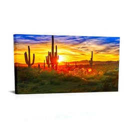 VANSEEING Modern Canvas Wall Art Golden Sunset Arizona Sonoran Desert Landscape Painting Saguaro Cactus Pictures Print on Canvas Botanica Decor for Bedroom Living Room Office 20x40inch
