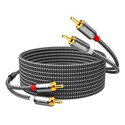 Nanxudyj RCA Cable 20ft,2RCA Male to 2RCA Male Audio Stereo Cable Gold Plated Nylon-Braided Dual Shielded Auxiliary Car Audio Subwoofer Adapter Cord for Home Theater Amplifier Hi-Fi System Car Audio