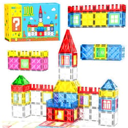 MIKIBLUE Magnetic Building Tiles Set for Kids: 100 PCS Magna Blocks Shapes Toys for Toddlers Age 3-4-5-8, Colorful Clear 3D Magnatiles for Boys and Girls Enhance Creativity & Learning