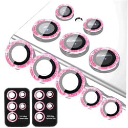 KONVOK [5+5 Pack Compatible with Samsung Galaxy S22 Ultra Camera Lens Protector Glitter Bling, S22 Ultra Camera Cover, Tempered Glass Clear Screen Protector Accessories, Phone Case Friendly (Pink)