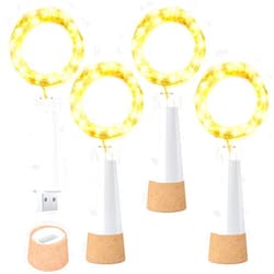 Dumcuw LED Cork Bottle Lights,USB Rechargeable Wine Lights for Bottles with Cork 20 LED lamp Waterproof Copper Wire Fairy Lights for DIY Party Christmas Wedding (4 Pack/Warm White)