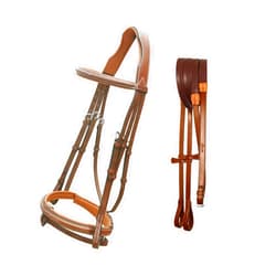 ExionPro Exion Snaffle Jumping Bridle with Removable Flash, Soft Padded & Rubber Reins | Royal English Bridle for Horses | Black, Brown | Full, Cob, Over, Pony
