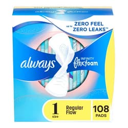 Always Infinity Feminine Pads For Women, Size 1 Regular Absorbency, Multipack, With Wings, With Flexfoam, Unscented, 36 Count x 3 Packs (108 Count total)