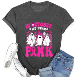 OJLPHH Breast Cancer Shirts Women Halloween Shirt Pink Ribbon Breast Cancer Awareness T-Shirts Novelty Graphic Short Sleeve Tops